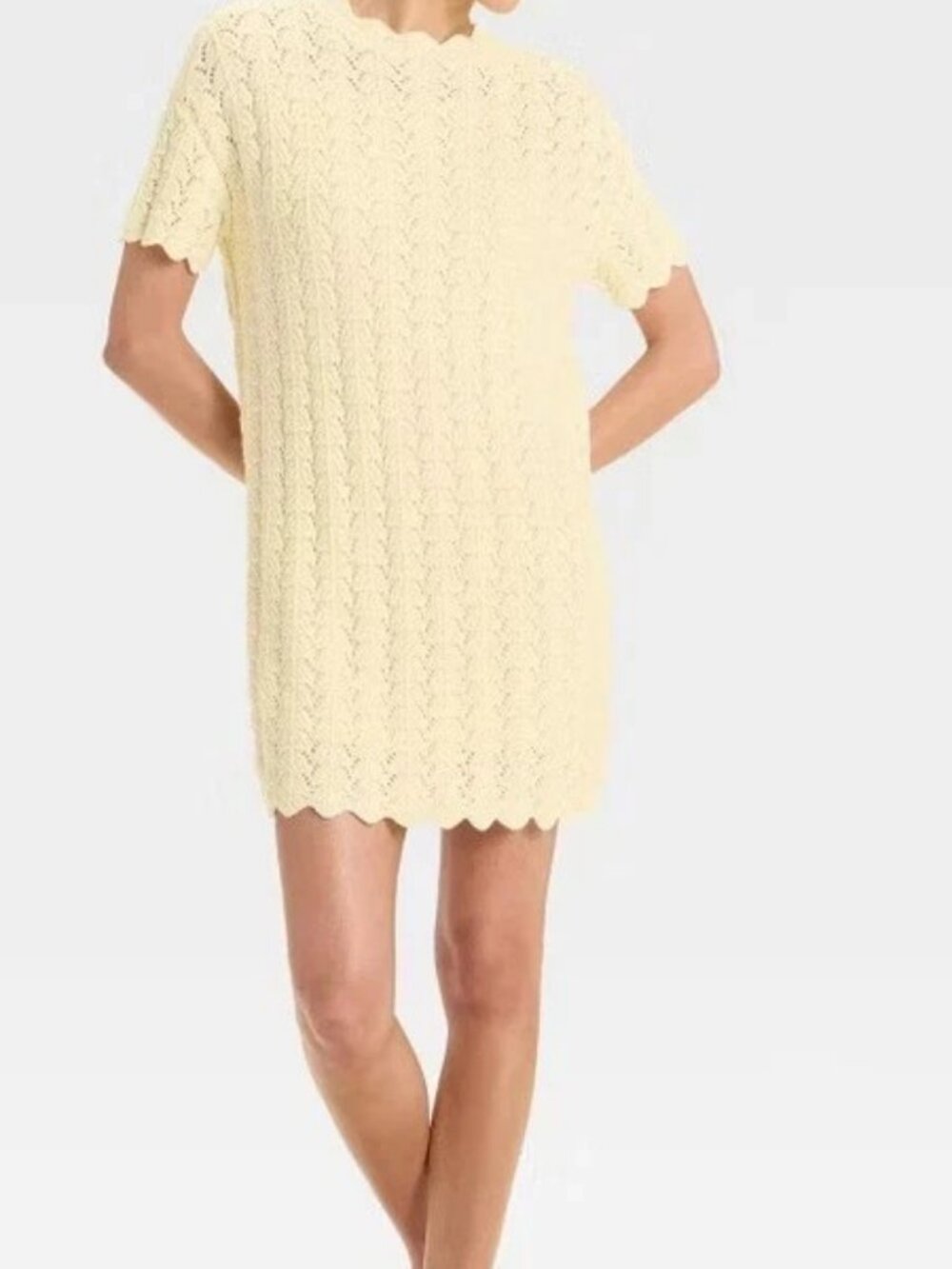 A New Day -  Off White Scalloped Pointelle Knit Sweater Mini Dress - NWT - S